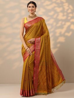 Libas - Womens Mustard Woven Design Silk Blend Saree with Unstitched Blouse