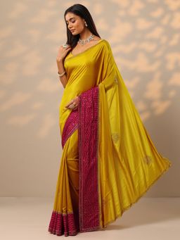 Libas - Womens Mustard Embellished Silk Blend Saree with Unstitched Blouse
