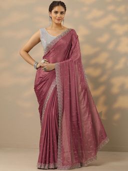 Libas - Womens Mauve Embellished Silk Blend Saree with Unstitched Blouse