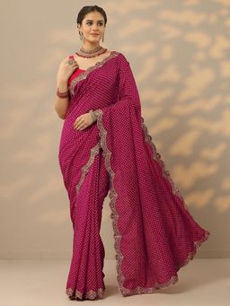 Libas - Womens Pink Printed Silk Blend Saree with Unstitched Blouse