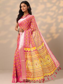 Libas - Womens Pink Printed Pure Georgette Saree with Unstitched Blouse