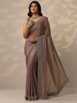 Libas - Womens Mauve Embellished Organza Saree with Unstitched Blouse