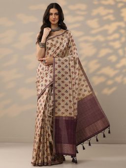 Libas - Womens Floral Printed Silk Blend Saree with Unstitched Blouse