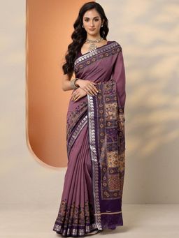 Libas - Womens Mauve Printed Silk Blend Saree with Unstitched Blouse