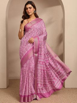 Libas - Womens Lavender Printed Silk Blend Saree with Unstitched Blouse