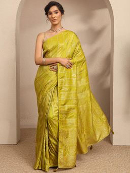 Libas - Womens Green Woven Design Silk Blend Saree with Unstitched Blouse
