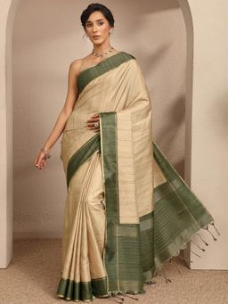 Libas - Womens Beige Woven Design Silk Blend Saree with Unstitched Blouse