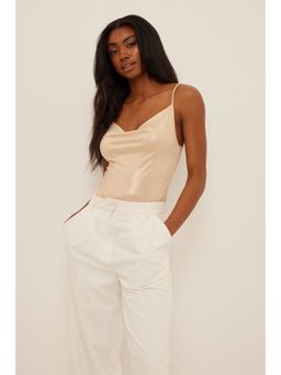 NA-KD - Shiny Waterfall Neckline Singlet-beige