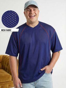 Bewakoof - Blue Textured Polyester Oversized T-Shirt