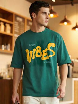 Bewakoof - Green Typography Cotton Oversized T-Shirt
