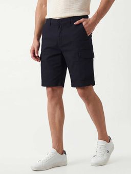 United Colors of Benetton - Navy Blue Solid Cotton Blend Regular Shorts