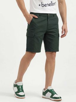 United Colors of Benetton - Green Solid Cotton Blend Regular Shorts