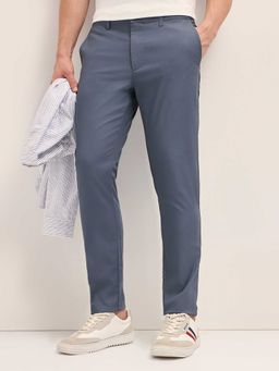 The Bear House - Blue Solid Cotton Slim Trouser