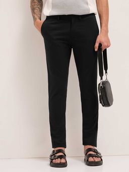 The Bear House - Black Solid Cotton Slim Trouser