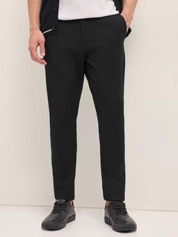 The Bear House - Black Solid Cotton Slim Trouser