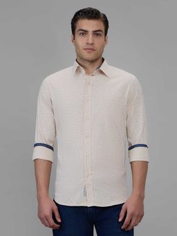 Giordano - Beige Printed Cotton Flex Slim Shirt
