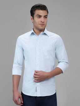 Giordano - Blue Printed Cotton Flex Slim Shirt