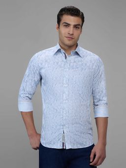 Giordano - Blue Printed Satin Slim Shirt
