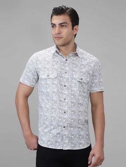 Giordano - Brown Printed Cotton Slub Slim Shirt