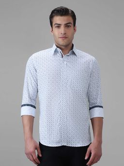Giordano - White Printed Cotton Slub Slim Shirt