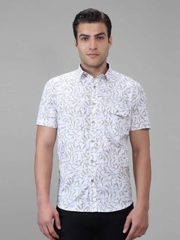 Giordano - Brown Printed Cotton Slub Slim Shirt