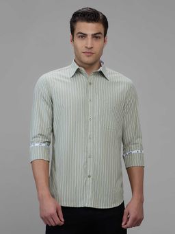 Kenneth Cole - Green Stripes Cotton Blend Slim Shirt