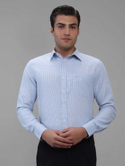 Kenneth Cole - Blue Self Design Viscose Blend Slim Shirt
