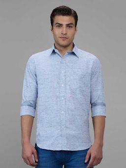 Kenneth Cole - Blue Self Design Viscose Blend Slim Shirt