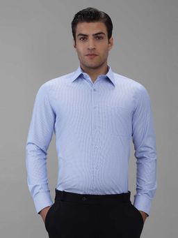 Kenneth Cole - Blue Solid Cotton Blend Slim Shirt