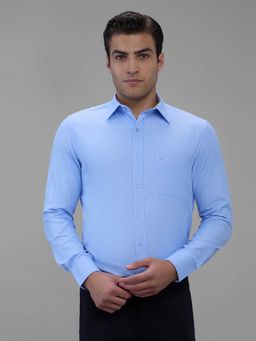 Kenneth Cole - Blue Solid Cotton Blend Slim Shirt