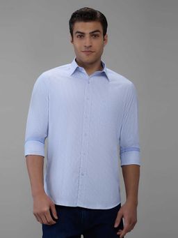 Kenneth Cole - Blue Self Design Cotton Blend Slim Shirt