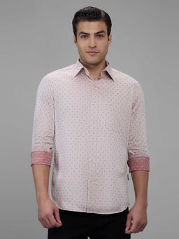 Kenneth Cole - Peach Printed Pure Cotton Slim Shirt