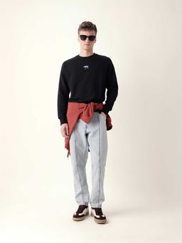 The Bear House - Black Self Design Cotton Relaxed Sweatshirt