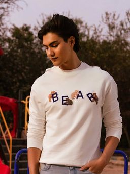 The Bear House - White Printed Cotton Relaxed Sweatshirt