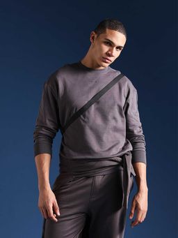 The Bear House - Grey Solid Cotton Relaxed Sweatshirt