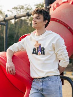 The Bear House - White Printed Cotton Relaxed Sweatshirt