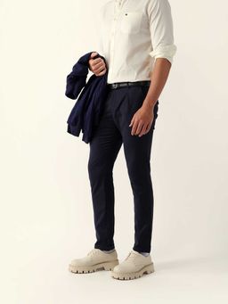 The Bear House - Blue Solid Polyester Regular Trouser