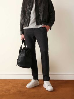 The Bear House - Black Solid Wool Slim Trouser