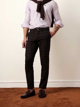 The Bear House - Maroon Solid Cotton Slim Trouser
