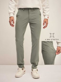 The Bear House - Olive Solid Polyester Straight Trouser