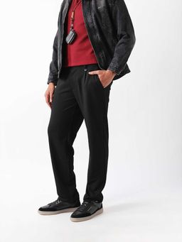 The Bear House - Black Solid Polyester Straight Trouser