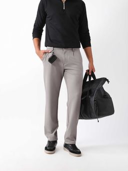 The Bear House - Grey Solid Polyester Straight Trouser