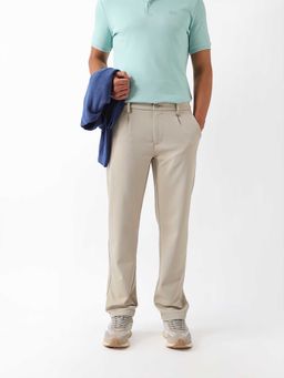 The Bear House - Cream Solid Polyester Straight Trouser