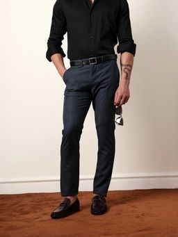 The Bear House - Blue Solid Polyester Slim Trouser