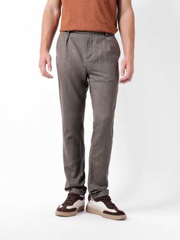 The Bear House - Brown Solid Polyester Straight Trouser