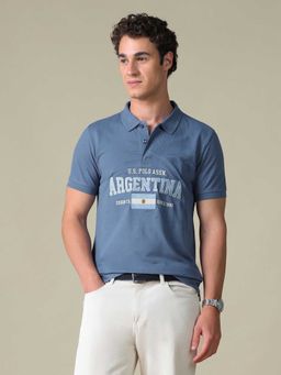 U.S. Polo Assn. Denim Co. - Blue Typography Cotton Slim Polo T-Shirt