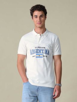 U.S. Polo Assn. Denim Co. - White Typography Cotton Slim Polo T-Shirt