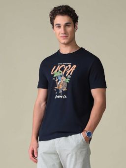 U.S. Polo Assn. Denim Co. - Navy Blue Printed Cotton Slim T-Shirt