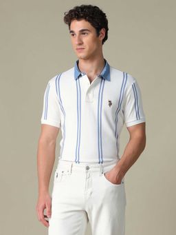 U.S. Polo Assn. Denim Co. - White Stripes Cotton Slim Polo T-Shirt