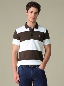 U.S. Polo Assn. Denim Co. - Brown Stripes Cotton Slim Polo T-Shirt